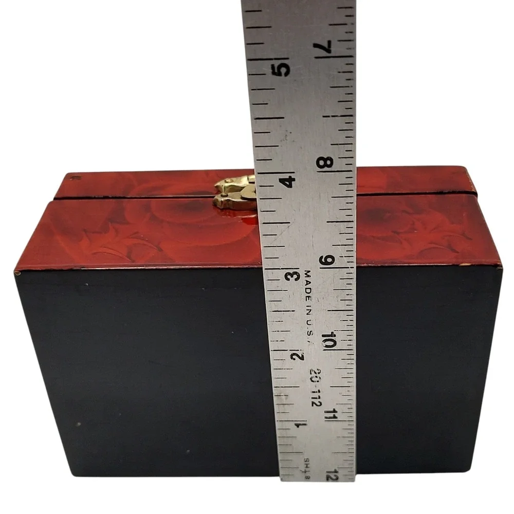 Chinese Jewelry Box Cork Art Lacquer Trinket Box Intricate Red‎ Interior Latch
